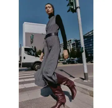 ZARA 벨트 포함 자카드 미디 원피스