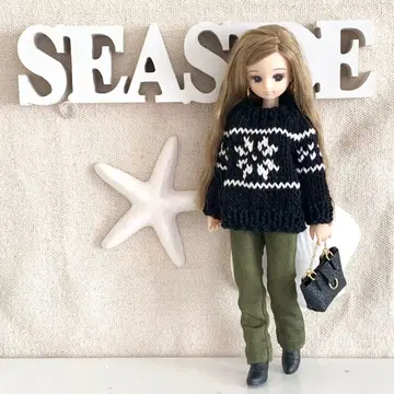 리카짱 의류 4세트 핸드메이드 22cm 블랙 컬러 노르딕 무늬 스웨터