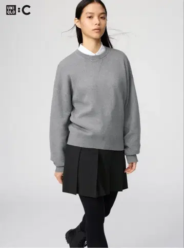 유니클로 UNIQLO 스무스 코튼 크루넥 스웨터 그레이