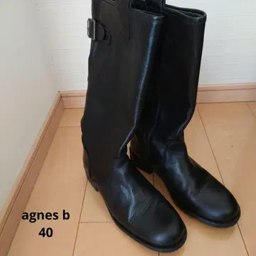 가죽 블랙 롱 부츠 버클 포함 agnes b