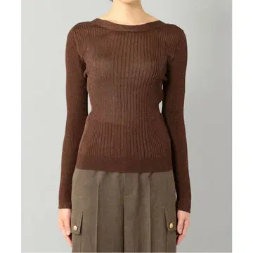 백 오픈 라메 니트 탑 브라운 36