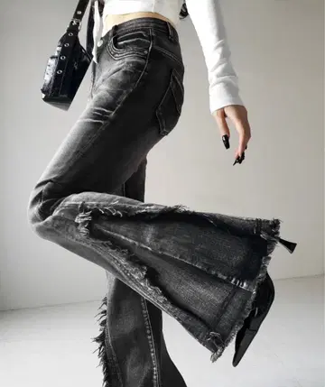 me+em select 빈티지 스타일 프린지 스트레치 플레어 데님 S