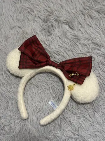 미키 머리띠 체크 무늬 리본