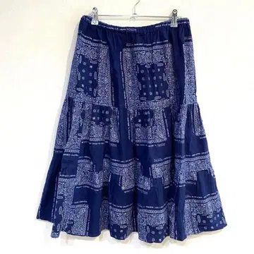 [빔즈 보이] 롱 플레어 스커트 티어드 반다나 패턴 허리밴딩 끈 F