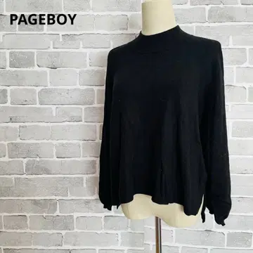 페이지 보이 모크넥 니트 블랙 루즈핏 라운드 헴 F B644