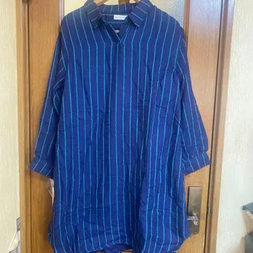 UCHINO 마쉬멜로우 거즈 네이비 스트라이프 셔츠 원피스 M