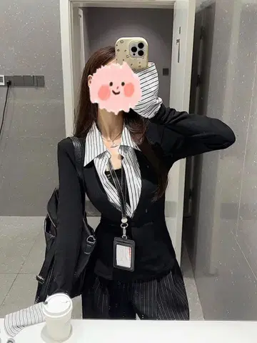 헤이세이 갸루 비즈니스 캐주얼 블랙 스트라이프 셔츠