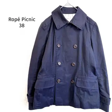 로페피크닉 숏 트렌치코트 더블 버튼 안감 스트라이프 네이비