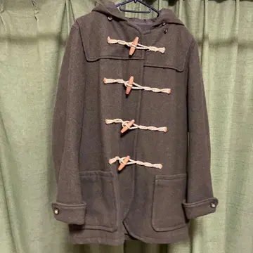 브라운 더플 코트 후드 부착