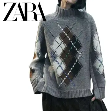 ZARA 아가일 무늬 터틀넥 스웨터 택 포함 미사용 새상품 니트 완판템
