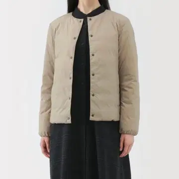 무인양품 경량 다운 포켓 블루종 자켓 노카라 라이트 베이지 발수
