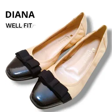 미사용 DIANA 리본 포함 플랫슈즈 베이지 라무 23.5cm