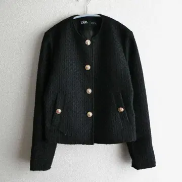 ZARA 자라 골드 버튼 노카라 트위드 자켓