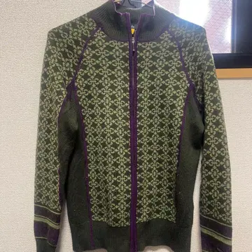 집업 그린 퍼플 니트 스웨터