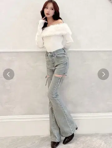 [ 미사용 새상품 ] RESEXXY 컷 아웃 리본 데님 팬츠