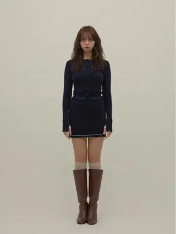 andmary Mary 로고 가디건 세트업 네이비