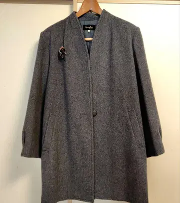 그레이 노카라 울 코트 L