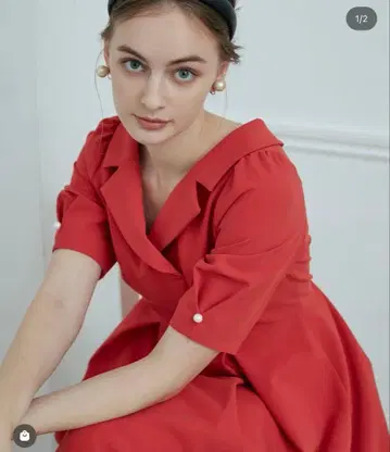 마리에 무릎 아래 A라인 원피스 레드 빨간색 크리스마스