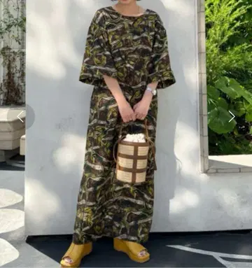 로즈버드 전후 2way 아프리카 패턴 린넨 코튼 원피스 슬릿 루즈핏