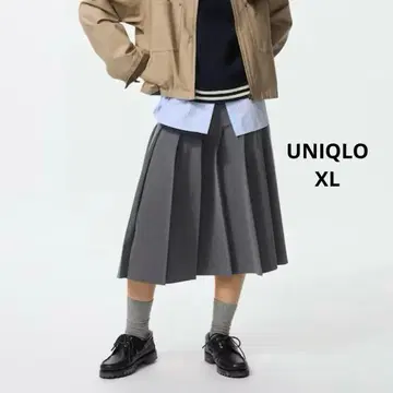 [ XL ] 유니클로 와이드 플리츠 미디 스커트 다크 그레이