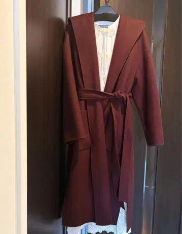 allureville 롱 코트 울 혼방 후드 벨트