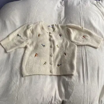 ZARA 작은 새 자수 니트 가디건 L
