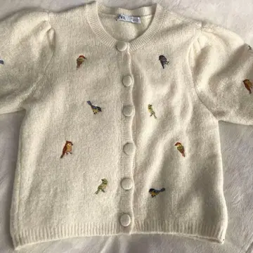 ZARA 작은 새 자수 니트 가디건 L
