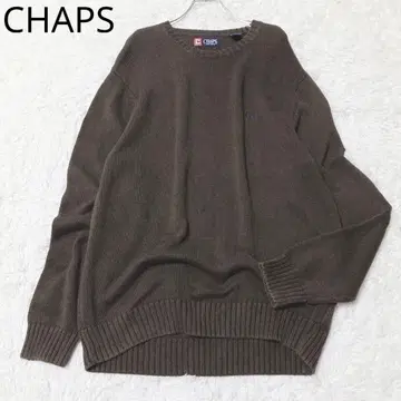 CHAPS 긴팔 니트 스웨터 로고 코튼 100% 브라운 XL 가을/겨울
