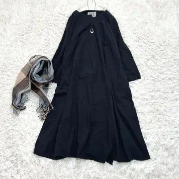 08mab 면 롱 원피스 긴팔 변형 블랙 포켓 루즈핏 빅 사이즈 LL