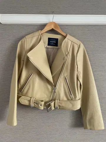 크림색 가죽 라이더 자켓 사이즈 F