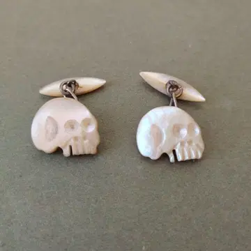 스컬 디자인 조개 장식 커프스 링크 빈티지 쉘 골동품