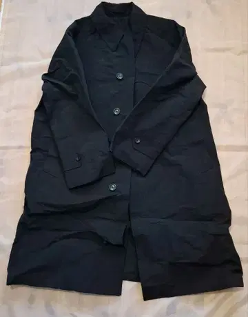 블랙 롱 코트 버튼 포함