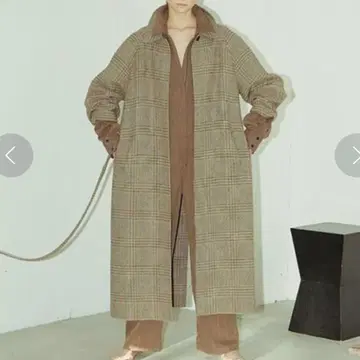 투데이풀 스텐칼라 체크 롱 코트 36