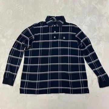 새상품급 Munsingwear 네이비 체크 무늬 피케 셔츠 LL