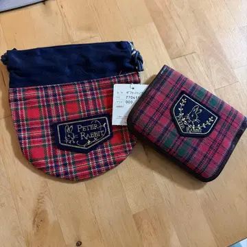 패밀리아 피터 래빗 체크 무늬 파우치와 카드 케이스 세트