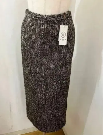 타이트 스커트 블랙 화이트 트위드 슬릿 포함