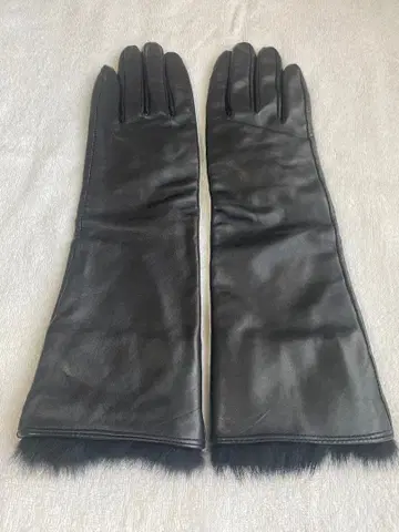 [컨디션 최상] 퍼 달린 롱 가죽 장갑 블랙