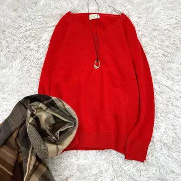 디니테코리에 캐시미어100% V넥 니트 오렌지 부드러운 긴팔 F