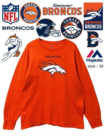NFL 덴버 브롱코스 긴팔 티셔츠 M 오렌지 USA 구제 의류