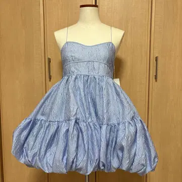 lily brown 자카드 벌룬 미니 원피스 블루