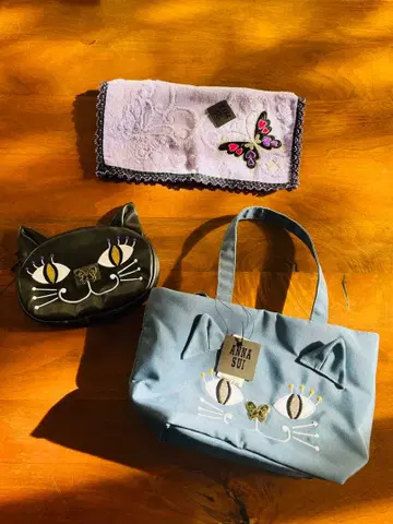 ANNA SUI 고양이 디자인 토트백, 파우치, 손수건 세트