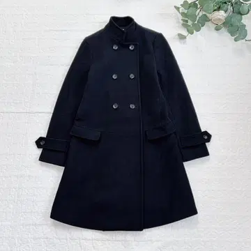 띠어리 럭스 스탠드 카라 울 더블 롱 코트 38