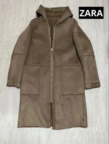 ZARA 후드 부착 브라운 무스탕 코트