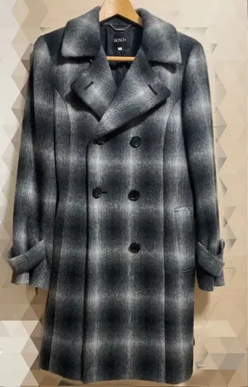 BOSCH 그레이 체크 더블 브레스트 코트 40 사이즈 옴브레 체크