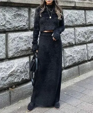 esutoreja* 샤기 니트 셋업* 롱 스커트*