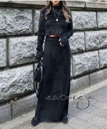 esutoreja* 샤기 니트 셋업* 롱 스커트*