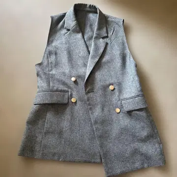 그레이 더블 브레스트 슬리브리스 베스트