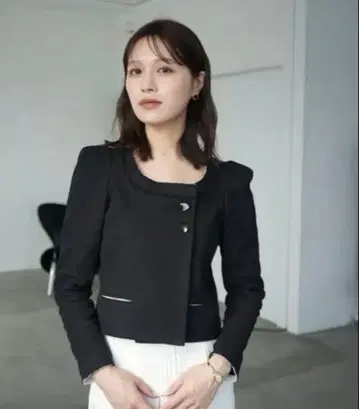 L'AUBE BLANC 기고 슬리브 트위드 재킷