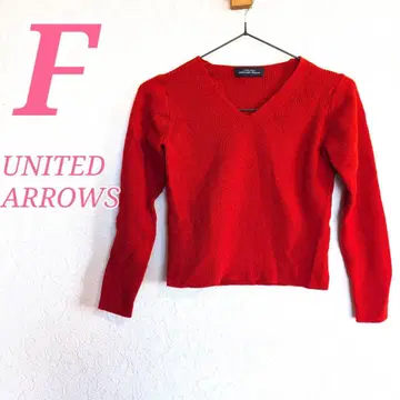 UNITED ARROWS 울 긴팔 V넥 스웨터 레드 캐주얼 코디