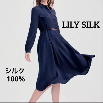 릴리 실크 원피스 멀버리 실크 100% 네이비